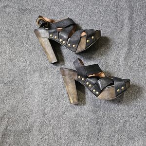 Lucky Brand studded leather wood block heels
